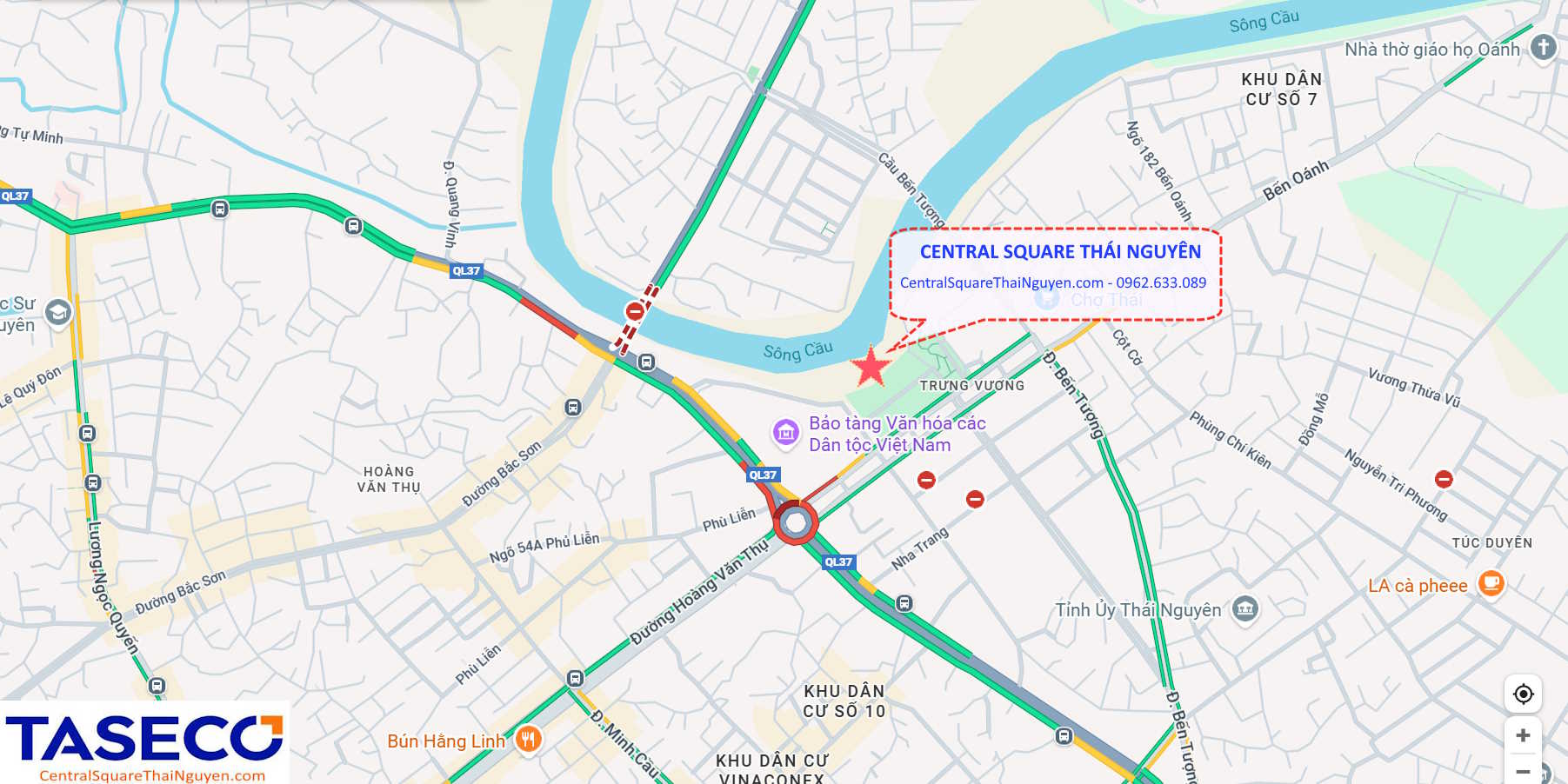 Vị trí Central Square Thái Nguyên - Lõi thương mại ven Sông Cầu và quảng trường Võ Nguyên Giáp